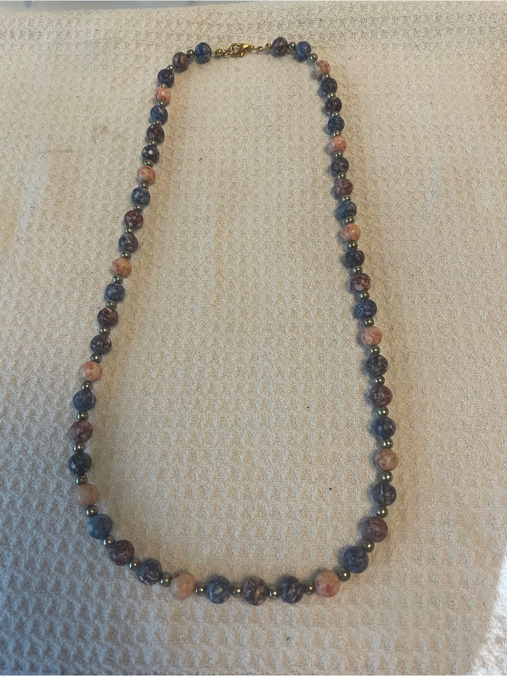 Handcrafted Blue and Pink Beaded Necklace